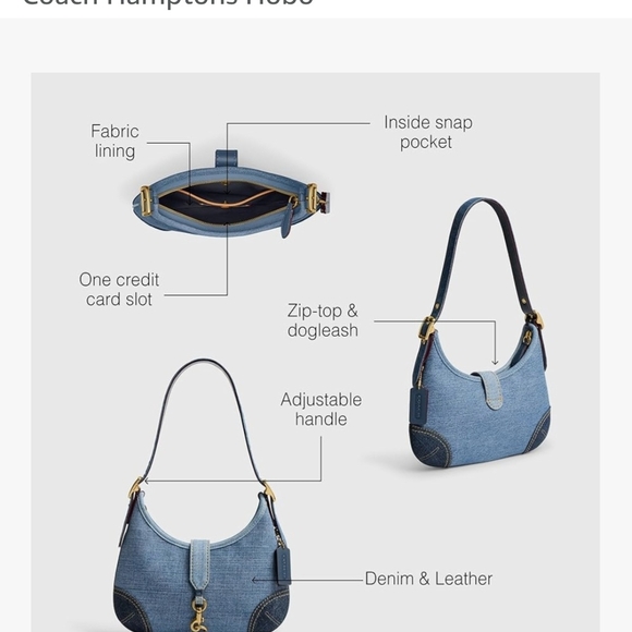 Coach Blue Denim Shoulder Bag with Gold Accents - Picture 3 of 4